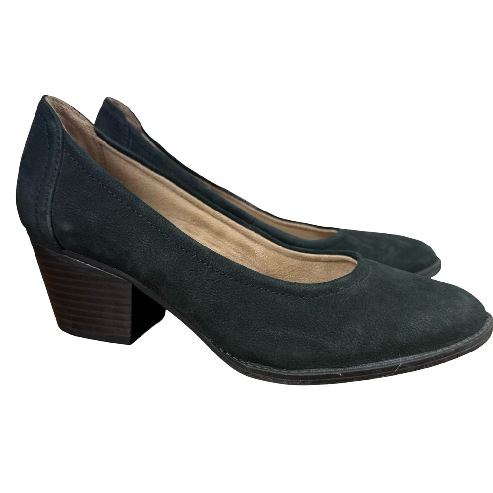Naturalizer Soul Sophie Black Leather Chunky Heel Pumps Shoes Slip On sz 7.5